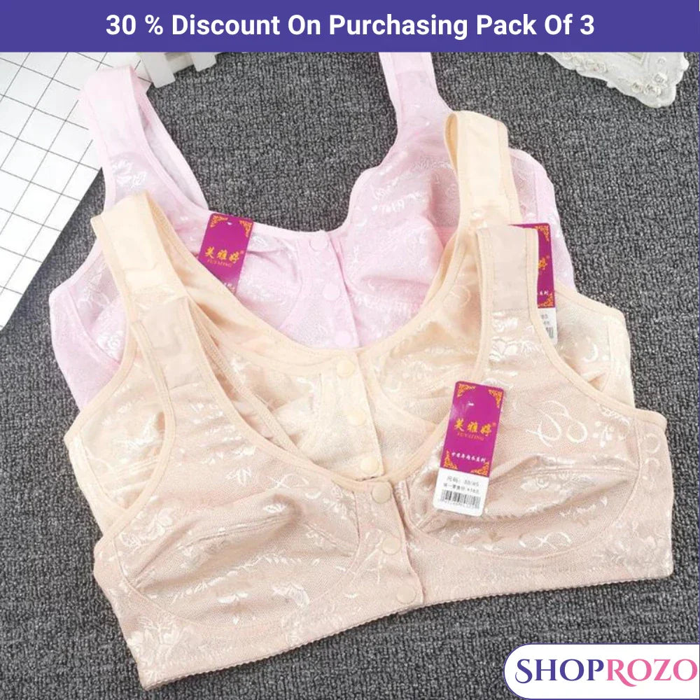 SHOPROZO Breastfeeding Bra 3 Button Front Open Bra Maternity Nursing Bra For Women - Imported Quality